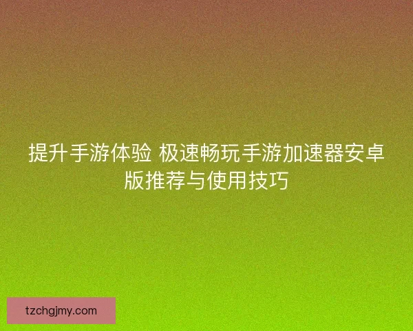 提升手游体验 极速畅玩手游加速器安卓版推荐与使用技巧